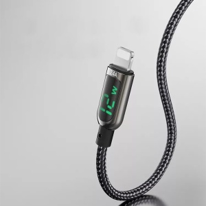 Cablu de Date USB la Lightning, Yesido CA84, Display Digital, Nylon Mesh, 1.2 Metri, Negru - Img 3