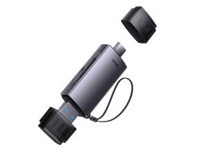 CARD READER extern Baseus Lite,interfata USB 3.0/USB Type-C,citeste/scrie:SD,microSD viteza pana la 480Mbps,suporta carduri maxim 512GB,metalic,gri "WKQX060113" -6932172608200 - 3