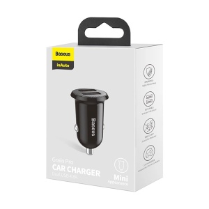 Incarcator Auto 2x USB-A 5V 4.8A, Baseus Grain Pro, Iluminare Led, Negru - Img 4