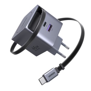 Incarcator Retea 45W, Ugreen Nexode Pro X614, GaN Fast Charger, 1x USB-C, 1x USB-A, 1x Cablu Retractabil