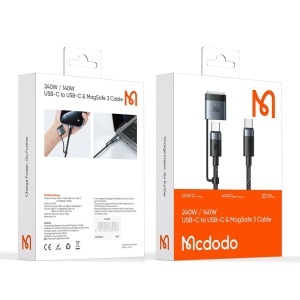 Cablu de Date 2 in 1 USB-C Tata la USB-C Tata + MagSafe 3, McDodo 0140, 240W, Indicator LED, 2m, Negru - Img 6