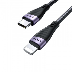 Cablu de date TopK AC15, USB Type-C la Lightning, 20W, 1m, Negru - Img 1