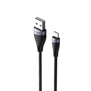 Cablu de Date TopK AN15, USB la iPhone Lightning, 3A, Negru, 1 metru