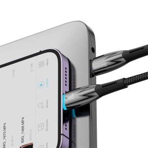 Cablu de Date USB Type-C la Lightning, Baseus, 480 Mbps, Power Delivery 20W, Mesh Nylon, 2m, Negru - Img 3