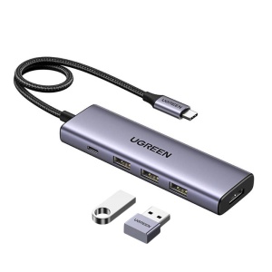 Hub Multiport 5 in 1, Ugreen 15596, USB-C la 3 x USB-A 3.0, 1x HDMI 4K, 1x USB-C PD100W, Argintiu - Img 3