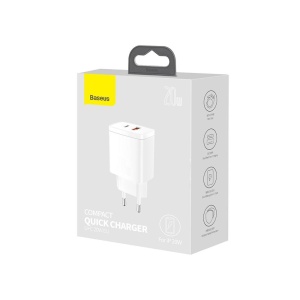 Incarcator Retea Compact 1, Baseus, USB-A 18W, USB-C 20W, Alb - Img 5