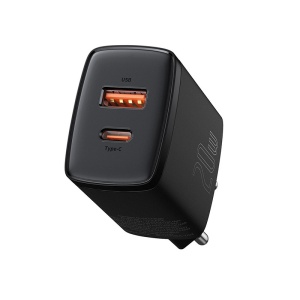 Incarcator Retea Compact 1, Baseus, USB-A 18W, USB-C 20W, Negru