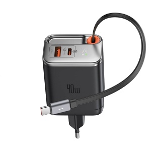 Incarcator Retea, McDodo 4281, 1x USB-C Retractabil, 1x USB-C, 1x USB-A, Fast Charge, Display Digital, 40W, Negru