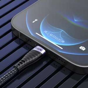Cablu de date TopK AC15, USB Type-C la Lightning, 20W, 1m, Negru - Img 4