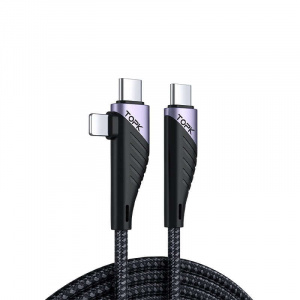 Cablu de date TopK AN74D 2 in 1, USB Type-C la USB Type-C si iPhone Lightning, 3A, 1m, Negru