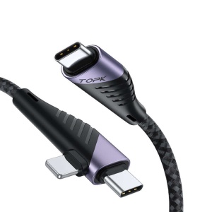 Cablu de date TopK AN74D 2 in 1, USB Type-C la USB Type-C si iPhone Lightning, 3A, 1m, Negru - Img 8