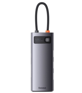 DOCKING Station Baseus Metal Gleam, conectare PC USB Type-C, USB 3.0 x 3, USB Type C x 1 PD 20V/5A, card reader SD/microSD, gri "WKWG030213"  - 6932172608231 - 1
