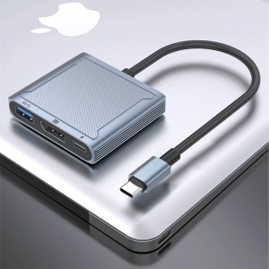 Hub Multiport 3 in 1, Basekit TD-USH370, USB Type-C la DP 8K 60Hz , USB A 2.0, USB-C PD 60W, Space Grey - Img 5