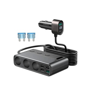 Incarcator Auto 9 in 1, Joyroom JR-CL06, 5x USB-A, 1x USB-C, 3x Iesire Bricheta Auto, PD, QC, PPS, 154W, Cablu 1m, Negru