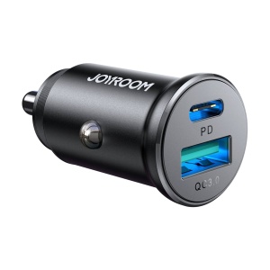 Incarcator Auto Circular, Joyroom, 30W, 1x USB-C, 1x USB-A, Metalic, Negru