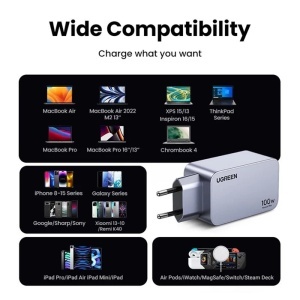 Incarcator Retea 100W, Ugreen Nexode Pro X757, GaN Fast Charge, 2x USB-C, 1x USB-A, PD3.0,QC4.0+, Cablu USB-C - Img 5