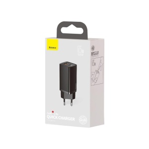 Incarcator Retea, Baseus GaN2 Lite, Quick Charge 65W, 1x USB 5V/3A, 1x USB Type-C 5V/3A, Negru - Img 6