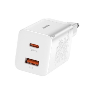 Incarcator Retea, Baseus Super Si Pro, 1x USB-A, 1x USB-C, PD 3.0, QC 3.0, 30W, Alb