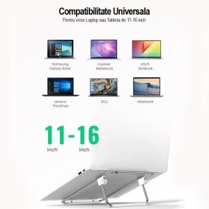 Suport Pliabil pentru Laptop, Ugreen Silver Stand, Aluminiu, Ajustabil pe inaltime, 11-16 inch - Img 7