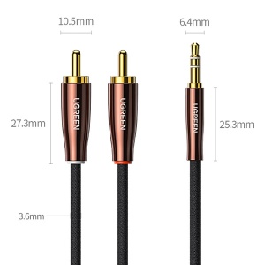 Cablu Audio Jack Mini 3.5 mm Stereo (T) la Cinch 2x RCA (T), Ugreen AV170, Mesh, Negru - Img 2