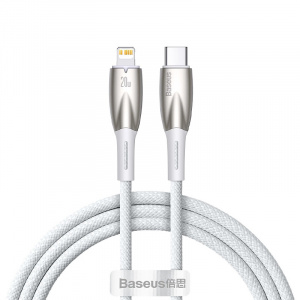 Cablu de Date USB Type-C la Lightning, Baseus, 480 Mbps, Power Delivery 20W, Mesh Nylon, 1m, Alb