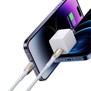 Cablu de Date USB Type-C la Lightning, Baseus, 480 Mbps, Power Delivery 20W, Mesh Nylon, 1m, Alb - Img 3