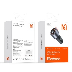 Incarcator Auto 75W, McDodo 3690, 1x USB-A, 1x USB-C, Fast Charge, Digital Display, Negru - Img 5