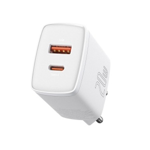 Incarcator Retea Compact 1, Baseus, USB-A 18W, USB-C 20W, Alb