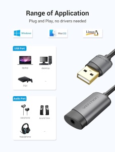 PLACI de SUNET Vention USB External Sound Card 0.15M Gray Metal Type(OMTP-CTIA), "CDJHB"  - 2