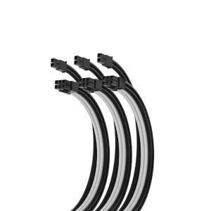 Set Prelungire Cabluri Sursa ATX, Asiahorse, 1x 24 Pini ATX, 3x 6+2 Pini GPU, 2x 4+4 Pini CPU, Mesh Textil, 18AWG, Negru + Alb, 30cm - Img 3