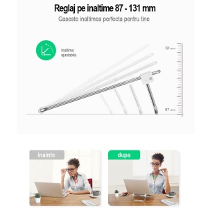 Suport Pliabil pentru Laptop, Ugreen Silver Stand, Aluminiu, Ajustabil pe inaltime, 11-16 inch - Img 8