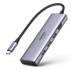 DOCKING Station Ugreen, "CM511" conectare PC USB Type-C, USB 3.0 x 3|HDMI x 1/4K/60Hz|Card reader x 1, aluminiu, gri "60383" - 6957303863839