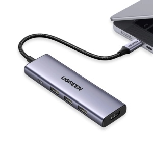 Hub Multiport 5 in 1, Ugreen 15596, USB-C la 3 x USB-A 3.0, 1x HDMI 4K, 1x USB-C PD100W, Argintiu - Img 4