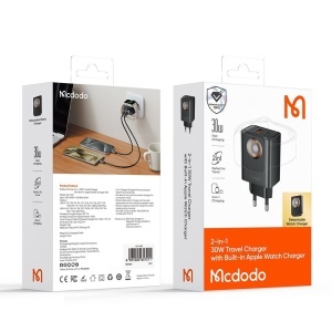 Incarcator Retea, McDodo 3700, 1x USB-A, 1x USB-C, Incarcator Detasabil Compatibil Apple Watch, 30W, Negru - Img 5