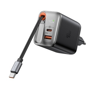 Incarcator Retea, McDodo 4281, 1x USB-C Retractabil, 1x USB-C, 1x USB-A, Fast Charge, Display Digital, 40W, Negru - Img 2