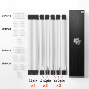 Set Prelungire Cabluri Sursa ATX, Asiahorse, 1x 24 Pini ATX, 3x 6+2 Pini GPU, 2x 4+4 Pini CPU, Mesh Textil, 18AWG, Alb, 30cm - Img 3