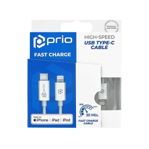 Cablu de Date si Incarcare Prio, USB Type-C la Lightning, 480 Mbps, Certificat MFI, 3A 18W, 1m, Alb - Img 3