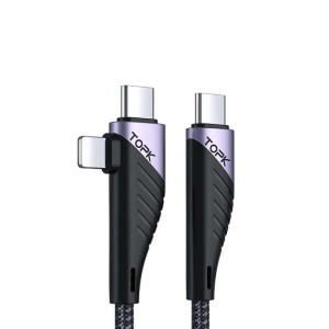 Cablu de date TopK AN74D 2 in 1, USB Type-C la USB Type-C si iPhone Lightning, 3A, 1m, Negru - Img 2