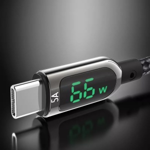 Cablu de Date USB la USB-C, Yesido CA85, Display Digital, Nylon Mesh, 1.2 Metri, Negru - Img 3