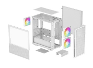 CARCASA DeepCool "CH360 WH", Mini Tower, ATX, fara sursa, 3xfan, USB 3.2 gen 1 x 1, USB 2.0 x 2, audio, PSU shroud,4 sloturi expansiune,iluminare ARGB,alb "R-CH360-WHAPE3-G-1"  - 5