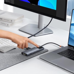 Hub Multiport 10 in 1, Baseus Metal Gleam, USB-C la 1x USB-A 3.2, 2x USB-A 2.0, 1x USB-C PD 100W, 1x USB-C 3.2, 1x HDMI 8k@30Hz/4k@120Hz, Gri - Img 2