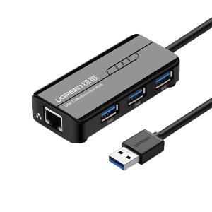 Hub Multiport USB-A la 1x RJ45 1000 Mbps, 3x USB-A 3.0, Ugreen, Ethernet, Negru - Img 1