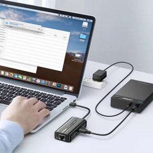 Hub Multiport USB-A la 1x RJ45 1000 Mbps, 3x USB-A 3.0, Ugreen, Ethernet, Negru - Img 2