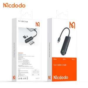 Adaptor Hub Multiport 5 in 1, McDodo 1430, USB-C la 2x USB 2.0, 1x USB 3.0, Slot Card SD/TF, Indicator LED, Negru - Img 5