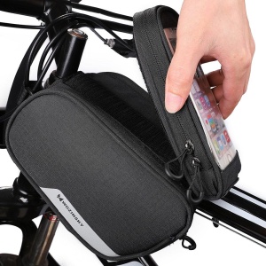 Borseta pentru Accesorii Bicicleta, Wozinsky, Suport telefon, Prindere Cadru, 6.5 inch, Negru