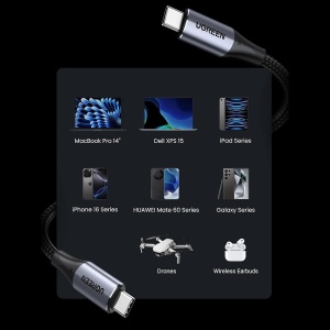 Cablu de Date USB-C Tata la USB-C Tata, Ugreen US355, PD 100W, 5A, 10Gbps, 1 Metru, Negru - Img 4
