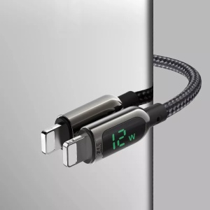 Cablu de Date USB la Lightning, Yesido CA84, Display Digital, Nylon Mesh, 1.2 Metri, Negru - Img 5