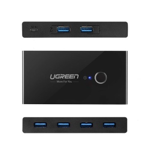 Hub Multiport 2 in 4 Ugreen US216, USB la 4 x USB 3.0, Sharing Switch Selector, Negru - Img 3