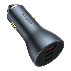 Incarcator Auto 2x USB-C, 1x USB-A, 5V 4.8A, 65W, Baseus Golden Catactor, Iluminare LED, Gray - Img 2