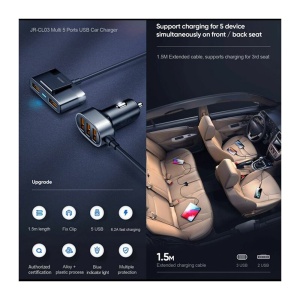 JoyRoom JR-CL03 Incarcator Auto 30W, 3x USB-A + Hub 2x USB-A, 5V 6.2A, Cablu 1.5m, Negru - Img 6